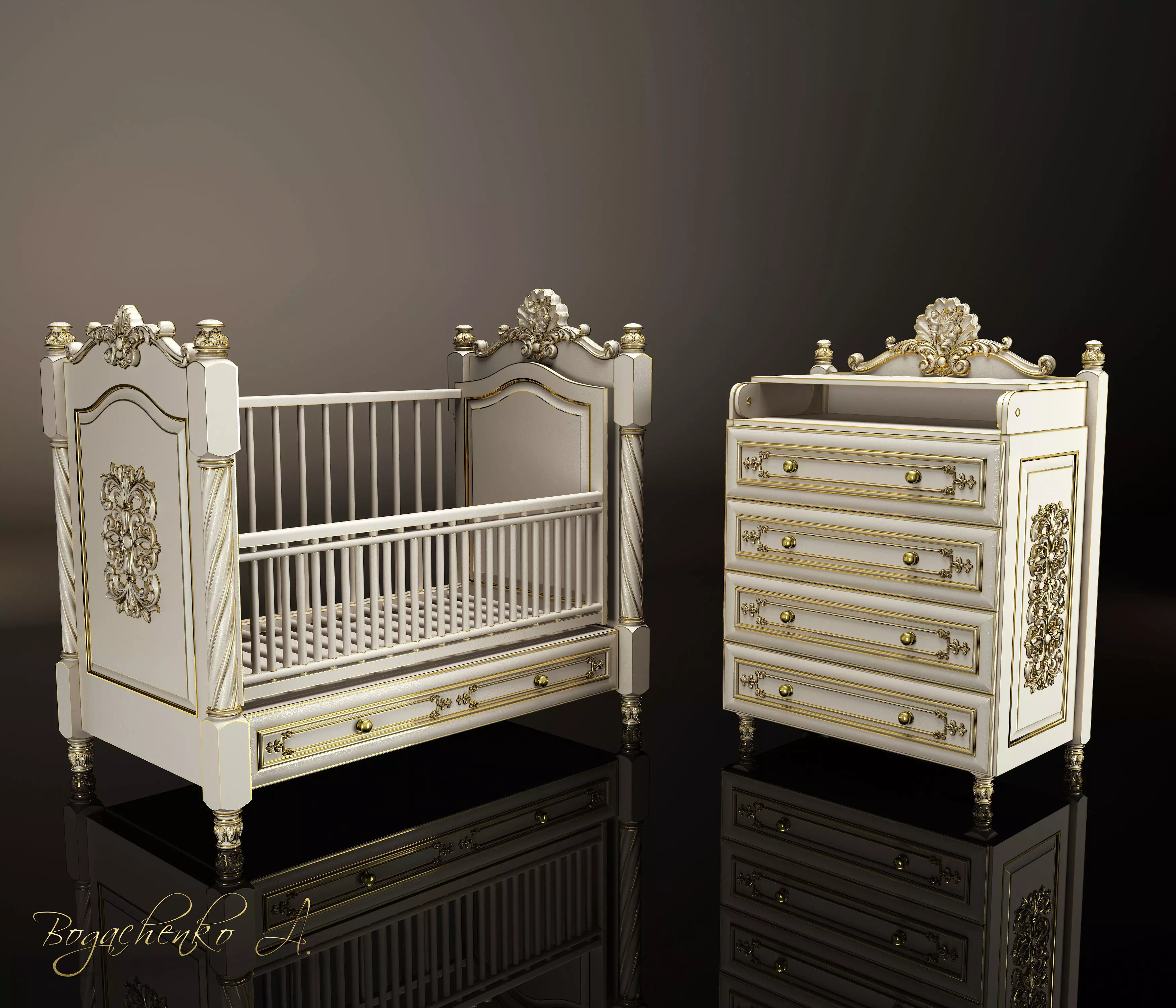 Baby cot 3D model_0
