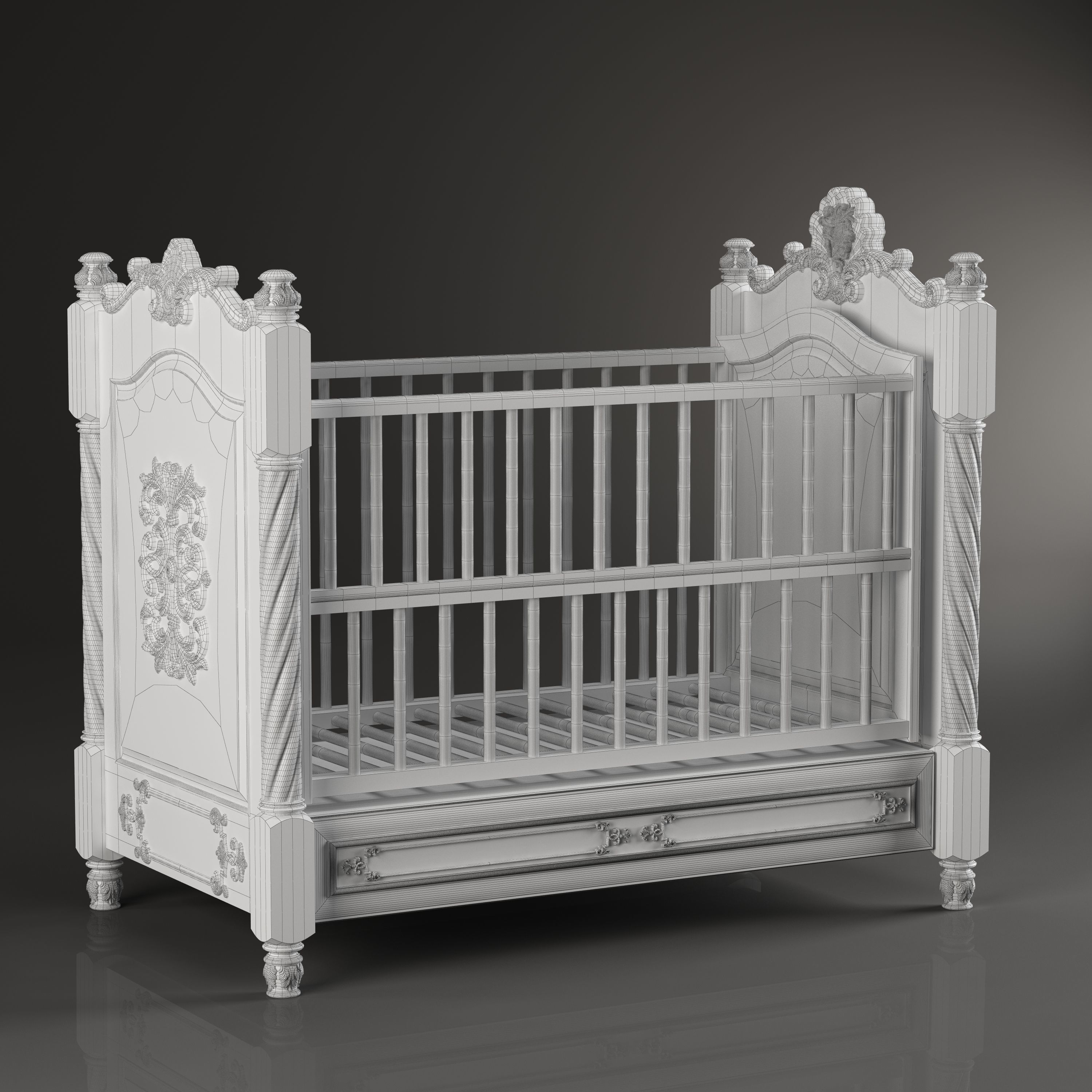 Baby cot 3D model_7