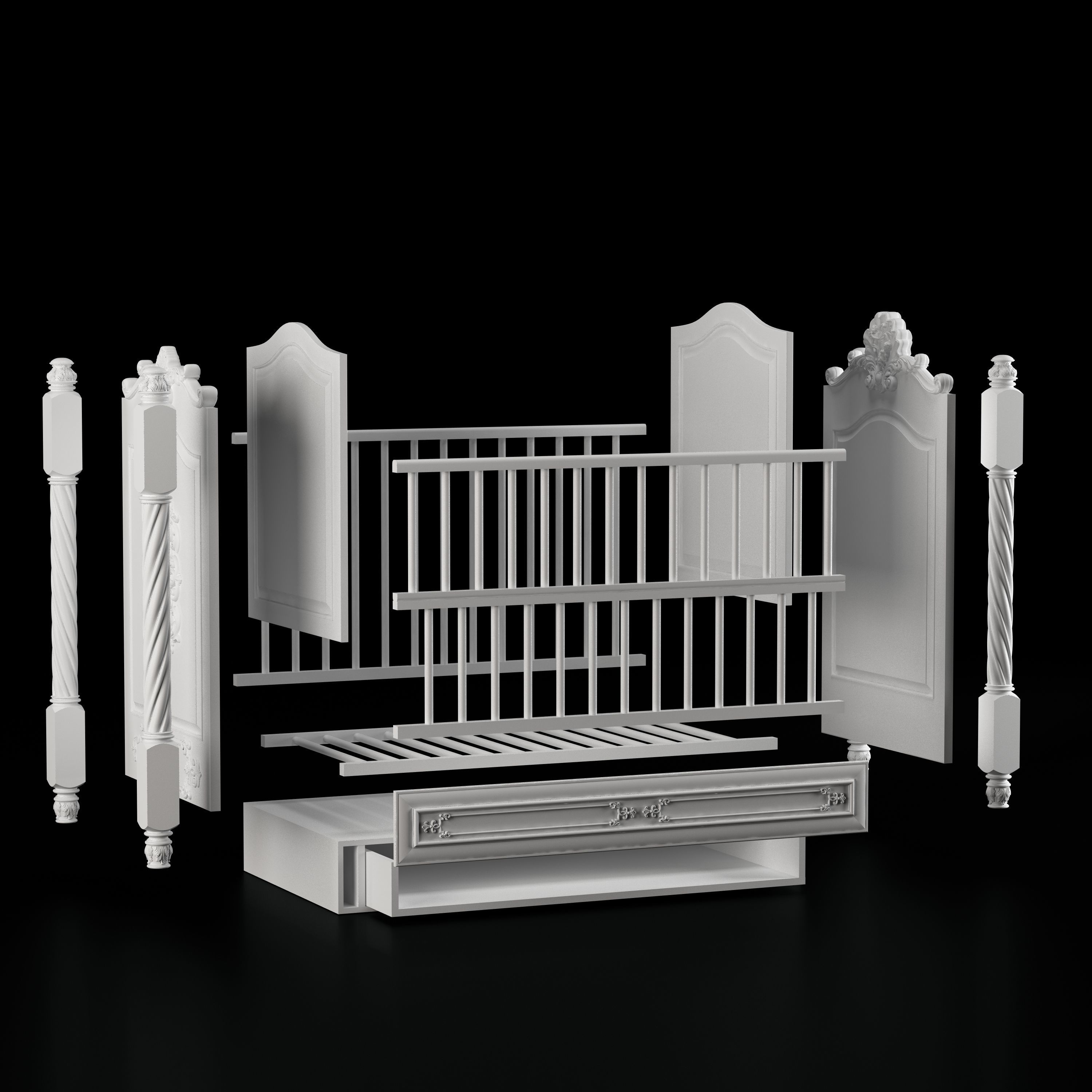 Baby cot 3D model_9