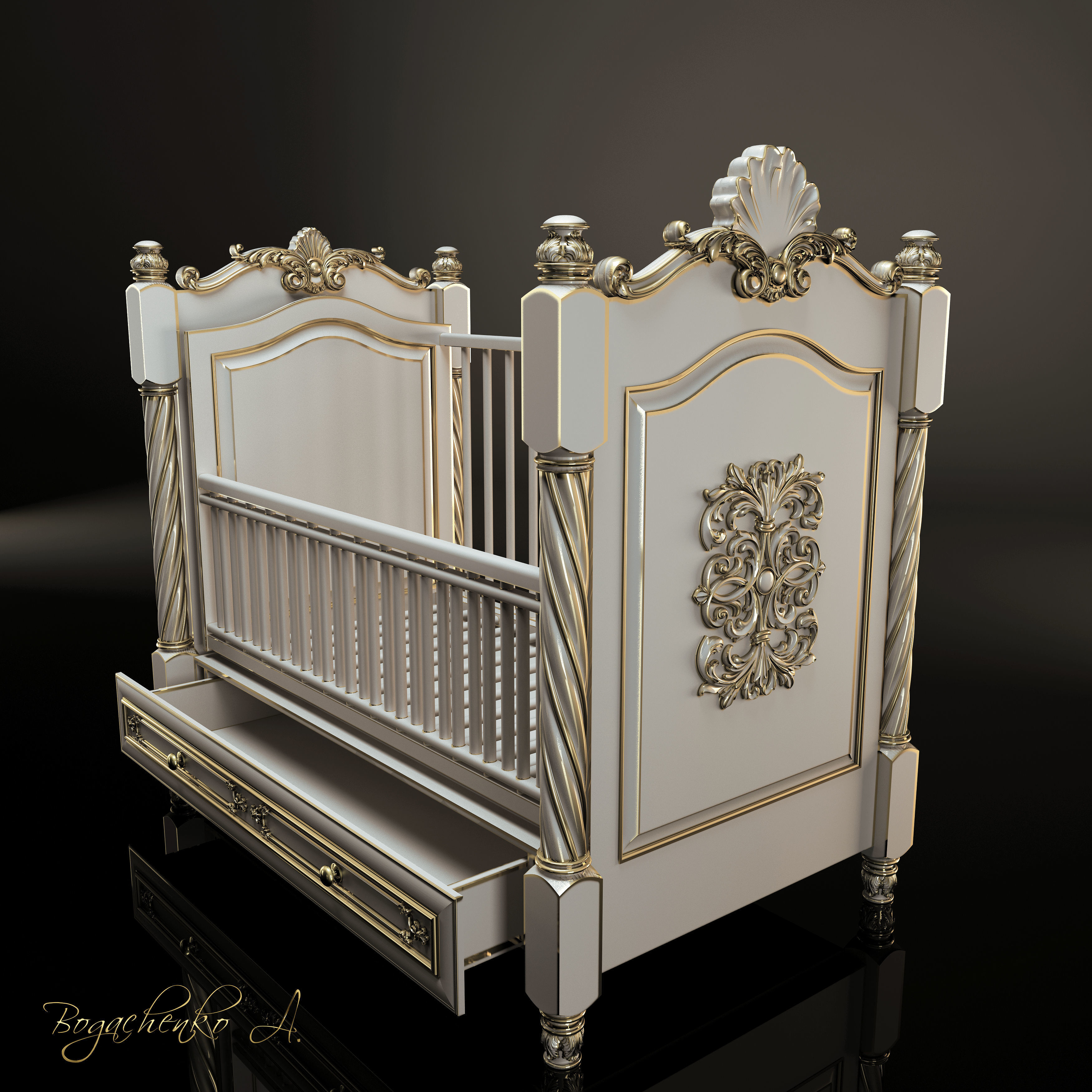 Baby cot 3D model_2