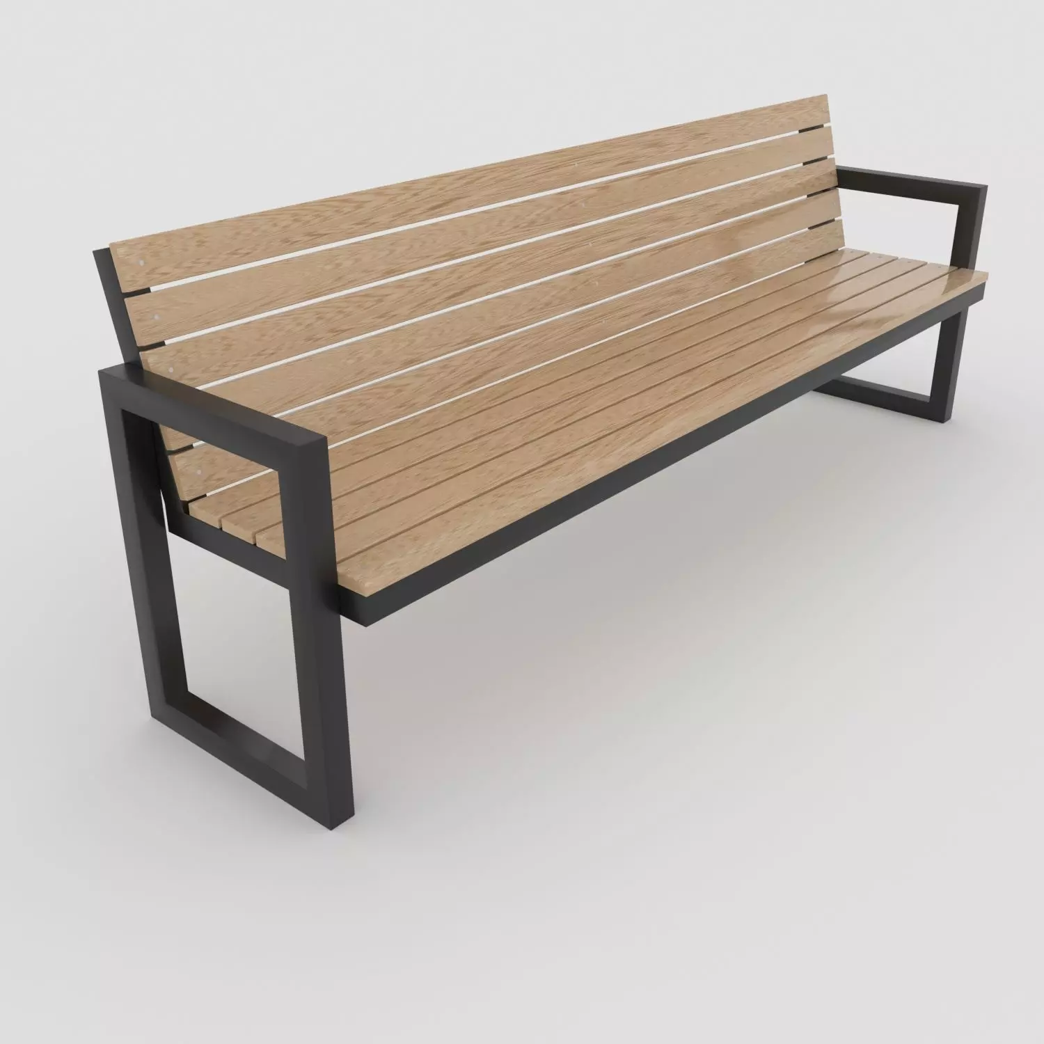 Modern Outdoor Bench steel and wood Low-poly 3D model