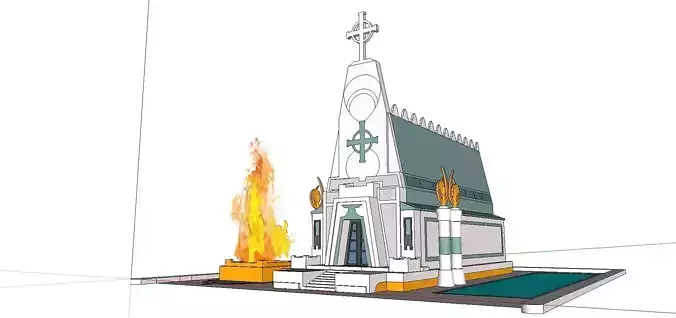 Architecture-Religion-God-Culture-Temple-087 church with fire... 3D model