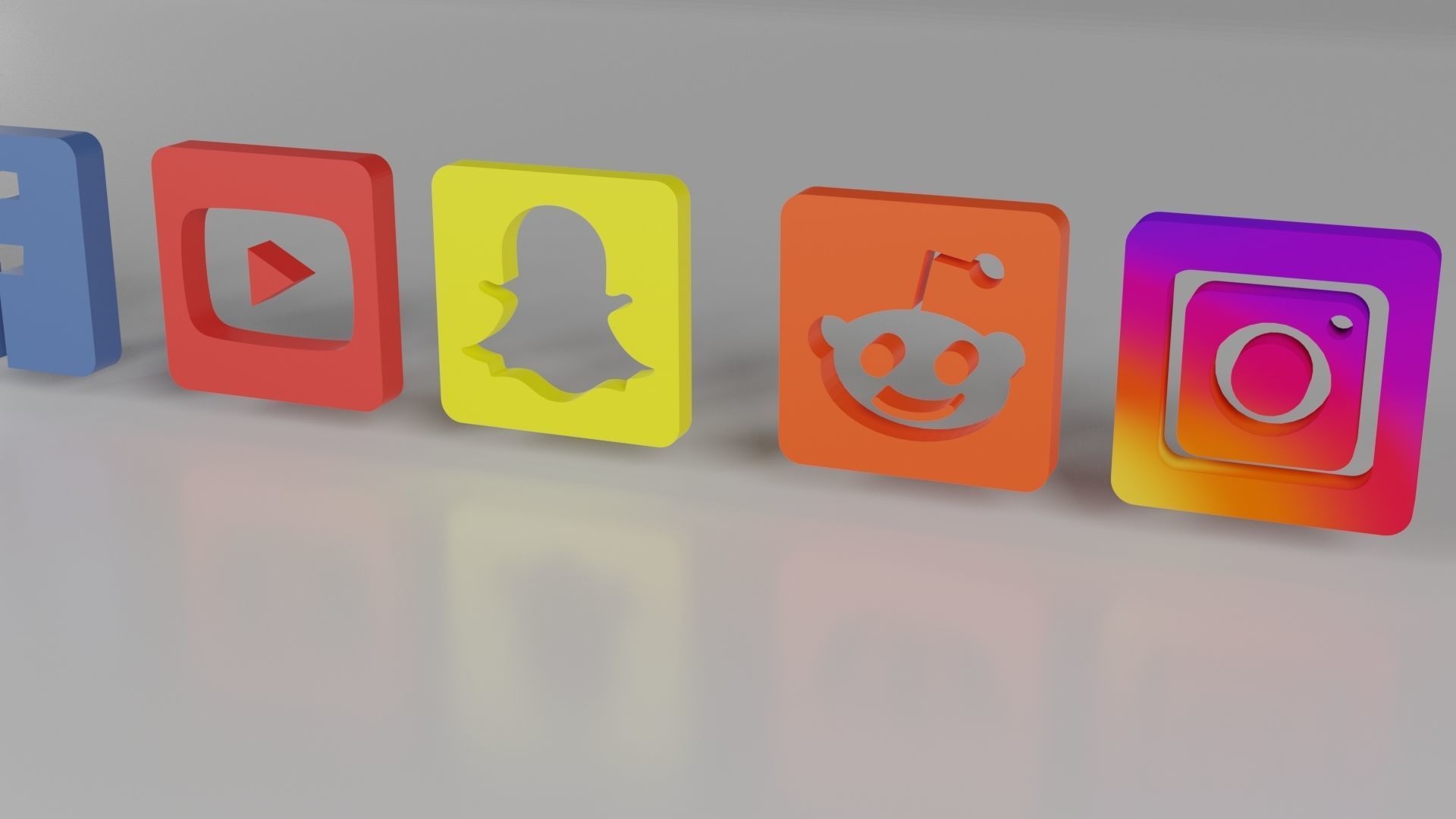 Social Media Icons Low-poly 3D model_1