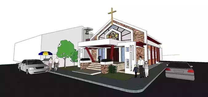 Architecture-Religion-God-Culture-Temple-0119 church with car