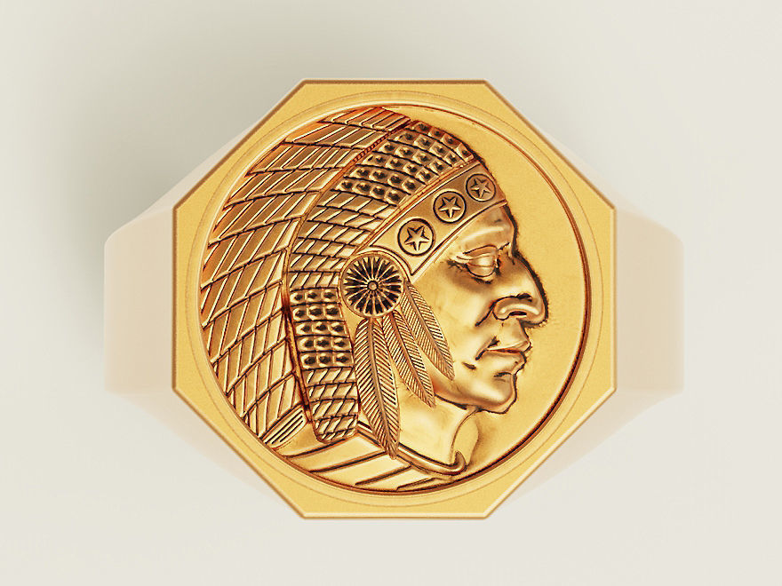 man Indian ring Silver Gold  Print 3D print model_5