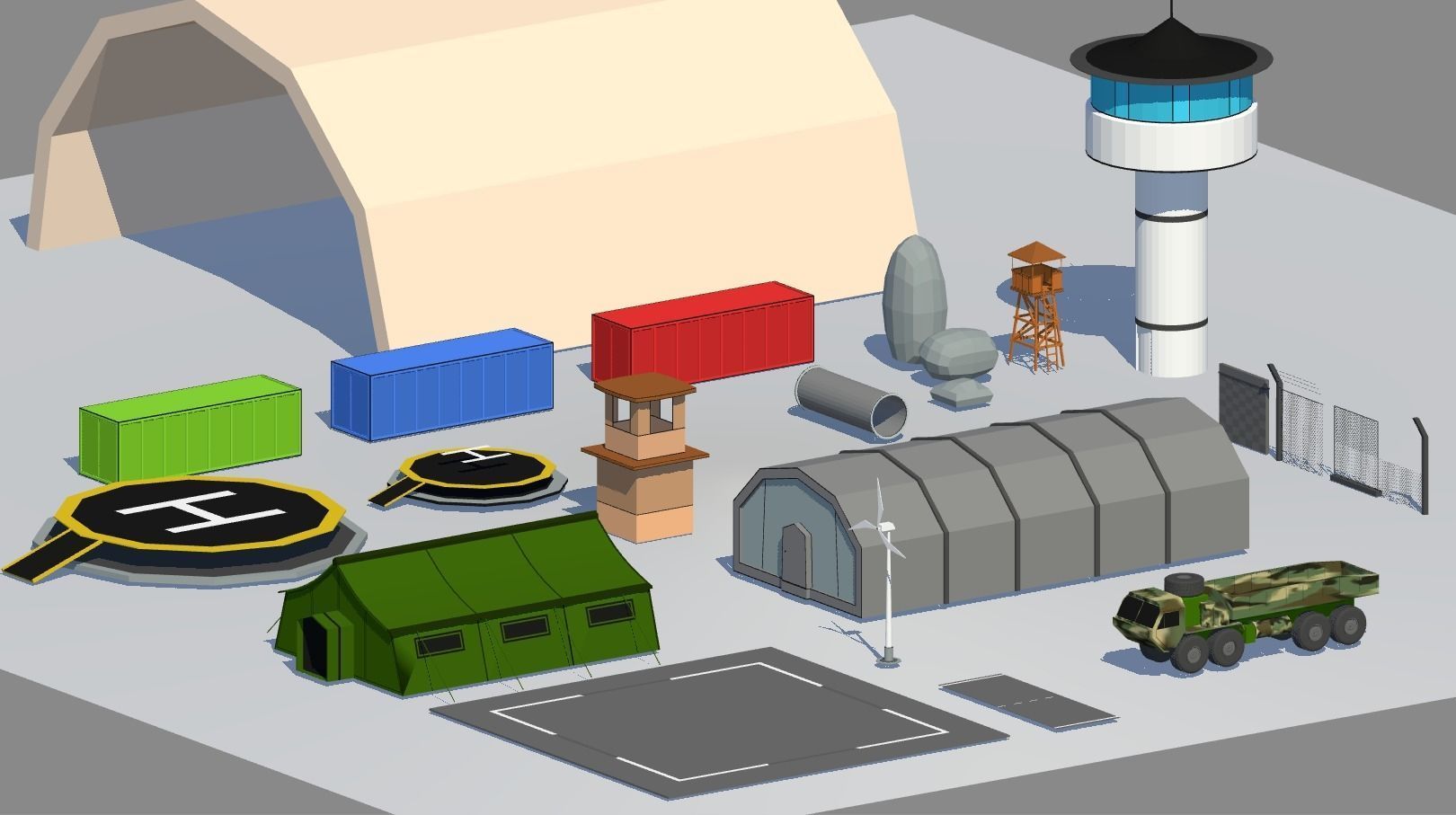 POLYGRUNT Airforce Pack Lowpoly Jets Helicopter with Environment Low-poly 3D model_16