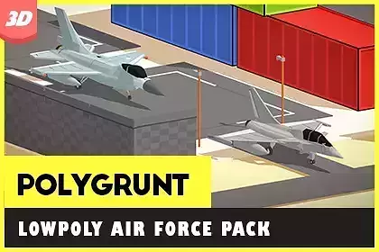 POLYGRUNT Airforce Pack Lowpoly Jets Helicopter with Environment Low-poly 3D model