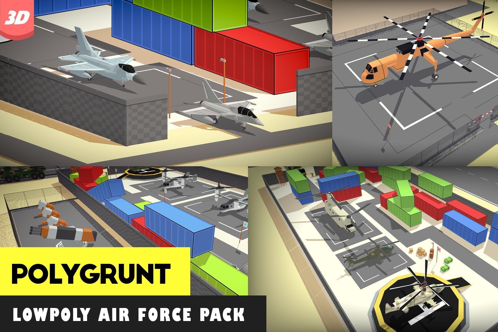 POLYGRUNT Airforce Pack Lowpoly Jets Helicopter with Environment Low-poly 3D model_1