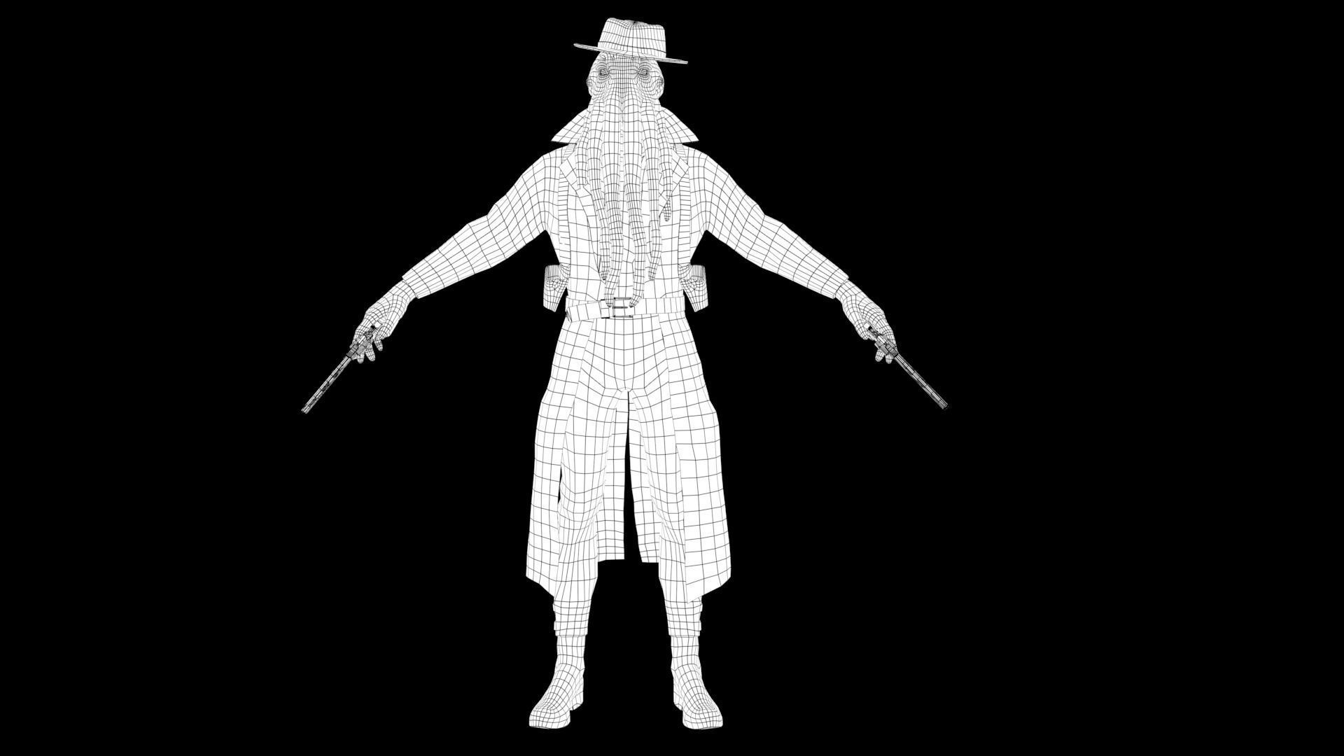 Octopus Detective Monster Low-poly 3D model_9