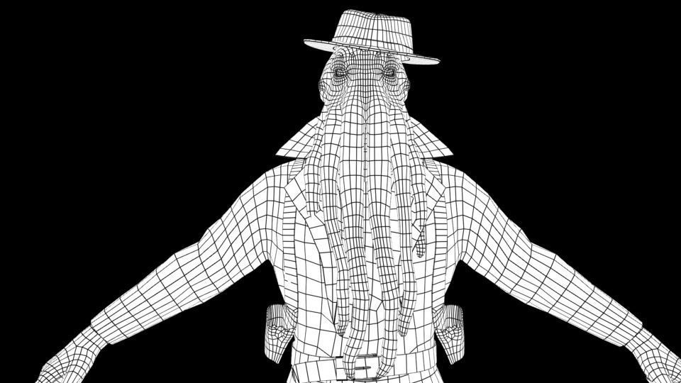 Octopus Detective Monster Low-poly 3D model_10