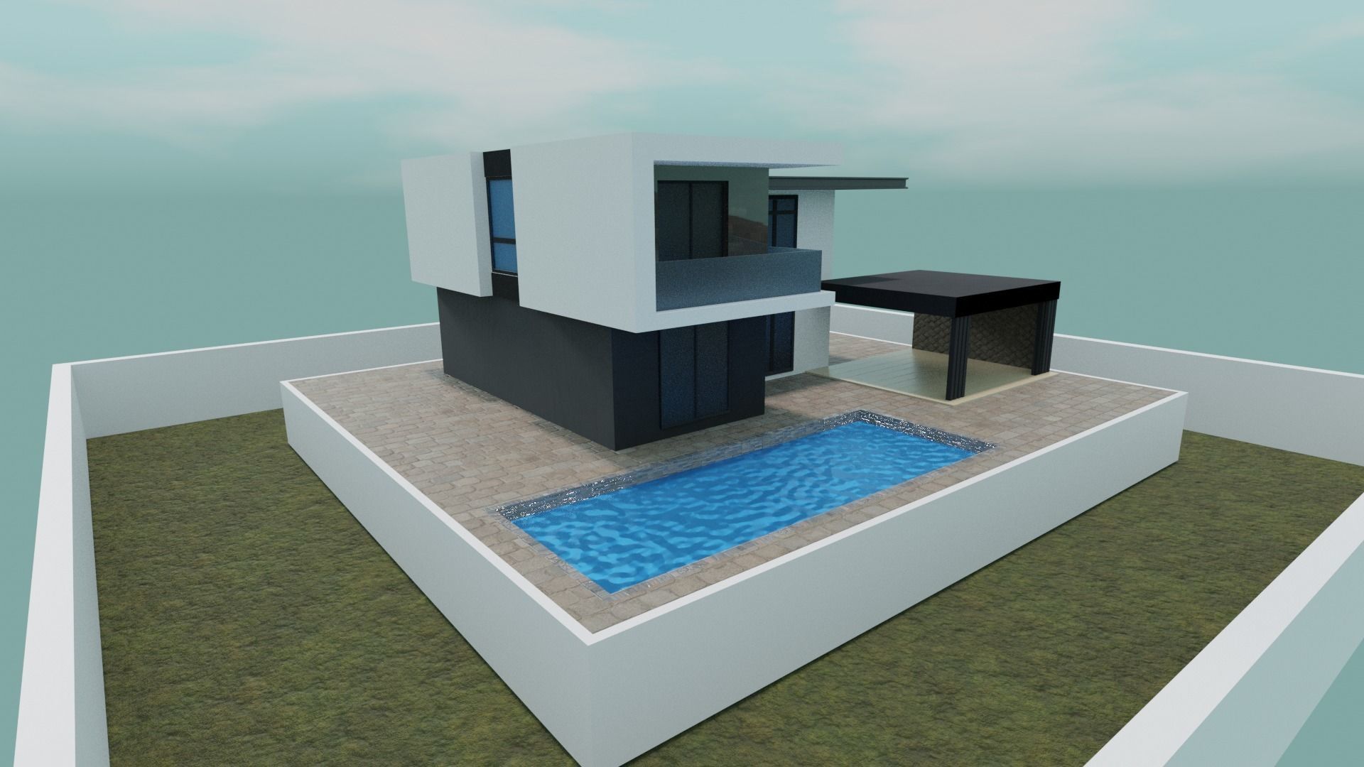 ModernHouse modern house with pool Free low-poly 3D model_1