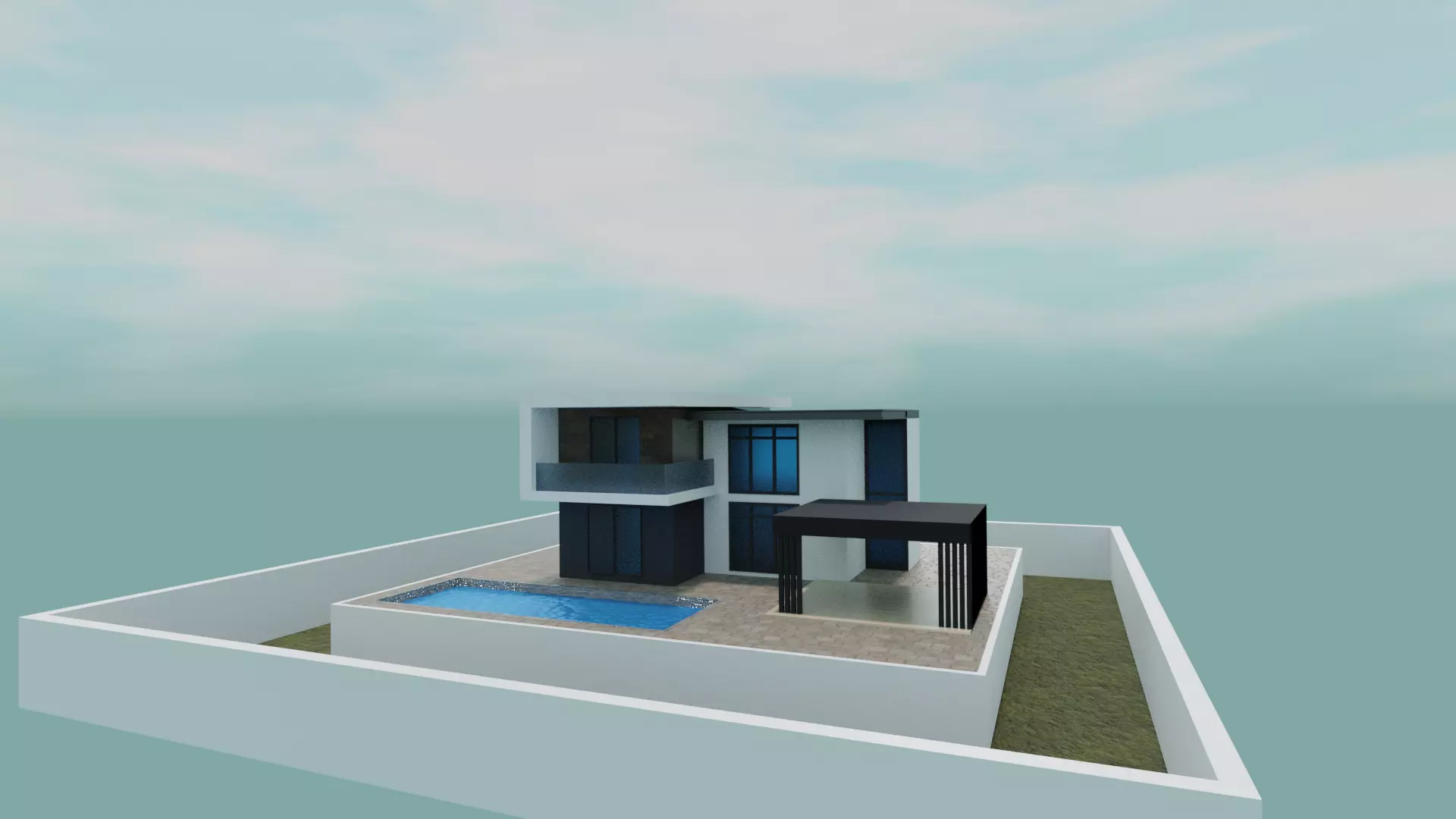 ModernHouse modern house with pool Free low-poly 3D model_0