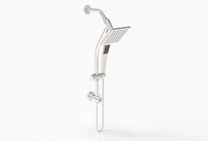 Square shower with chrome hand shower Low-poly 3D model