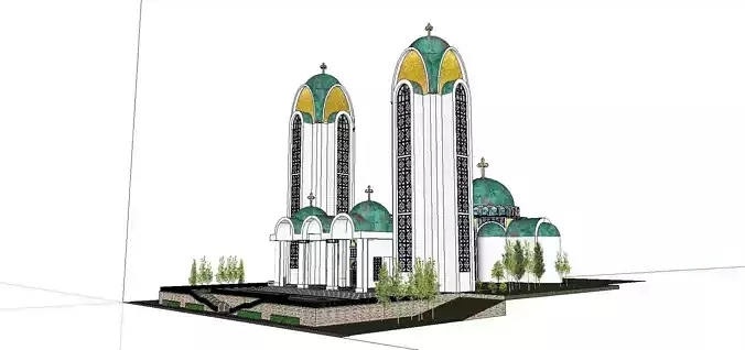 Architecture-Religion-God-Culture-Temple-0296 church with two... 3D model