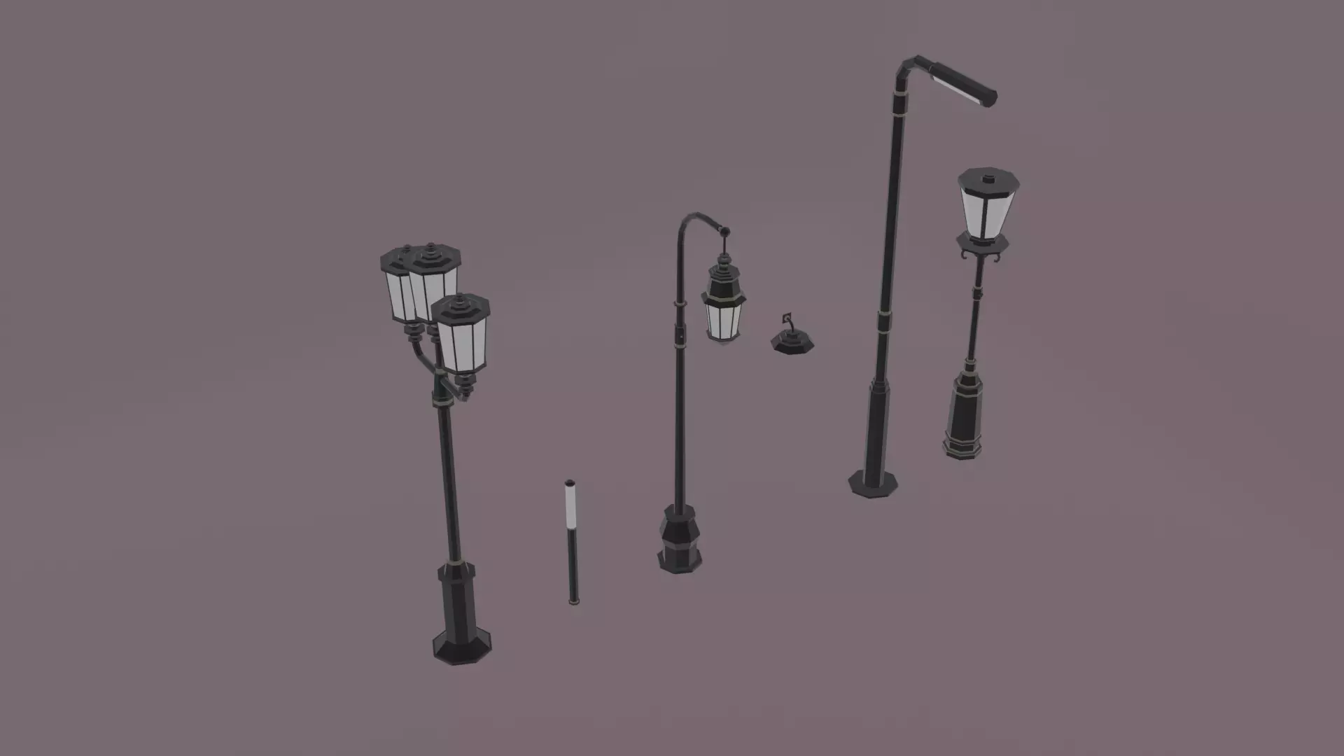6 Low-Poly Street Lights With Textures Unity Free low-poly 3D model