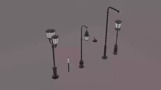6 Low-Poly Street Lights With Textures Unity Free low-poly 3D model