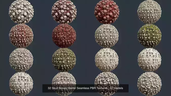 32 Skull Bones Horror Seamless PBR Textures Texture
