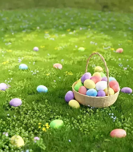 Wicker Basket With Eggs for Easter 