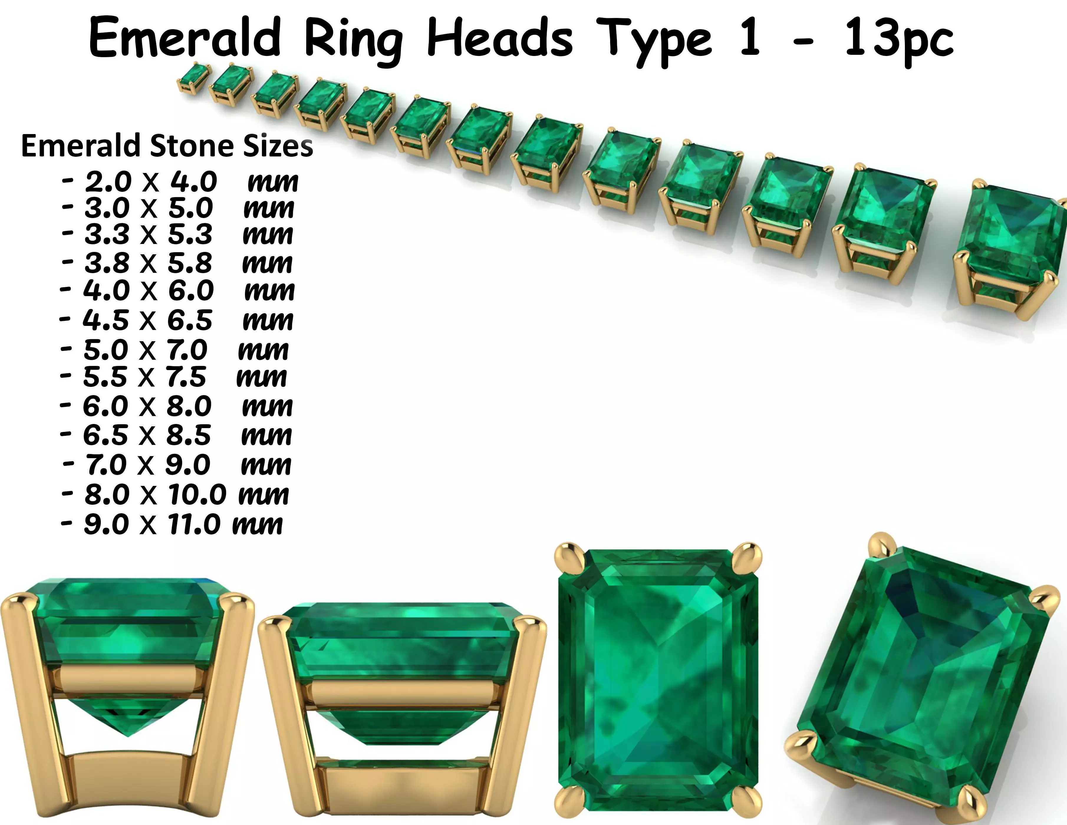Emerald Ring Heads Type 1 - 13pc 3D print model