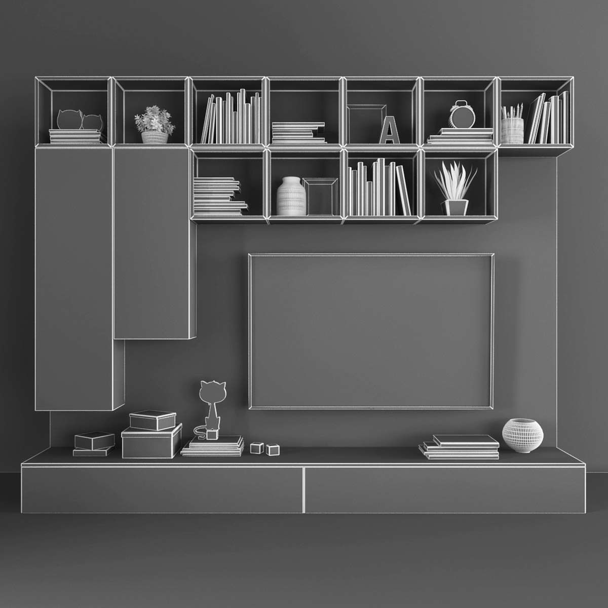 Tv stand Low-poly 3D model_2