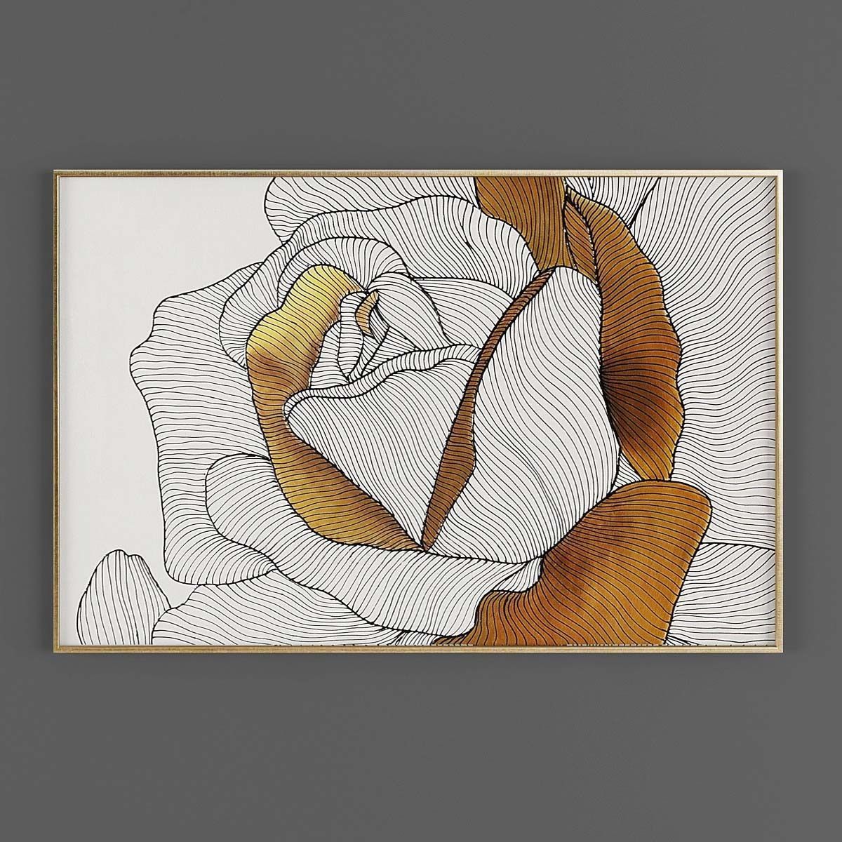 Pictures858 gold and abstract flower wall art Low-poly 3D model_1