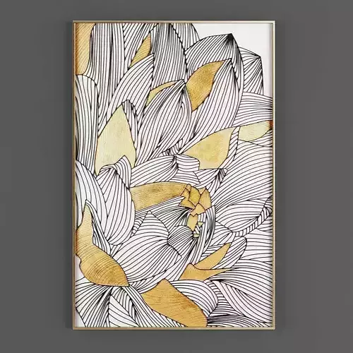 Pictures858 gold and abstract flower wall art Low-poly 3D model