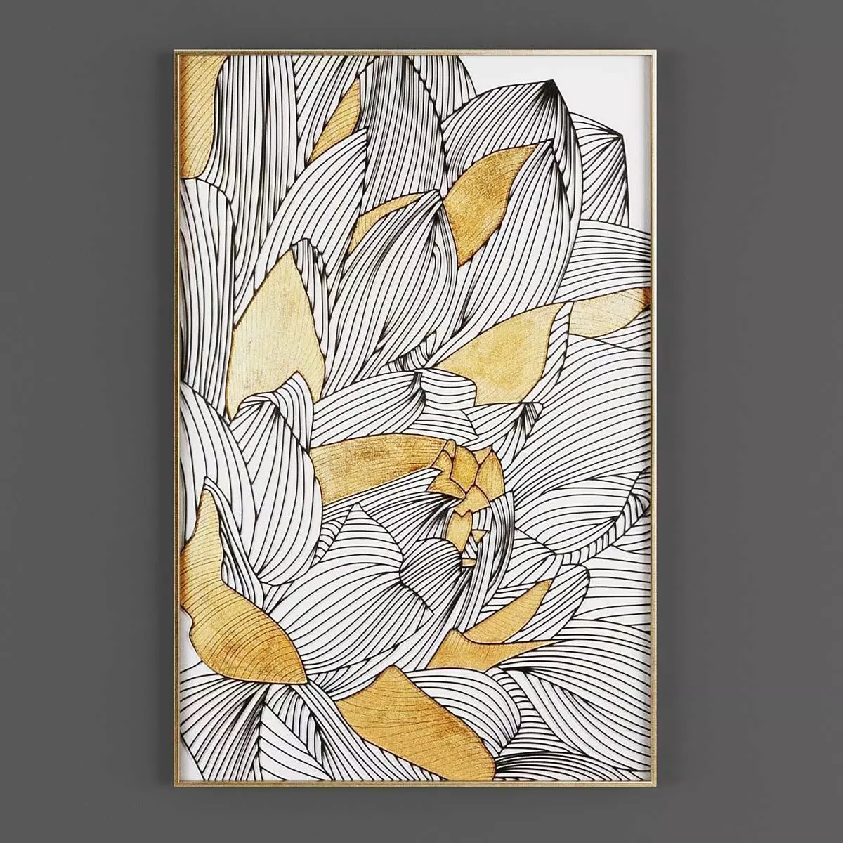 Pictures858 gold and abstract flower wall art Low-poly 3D model_0