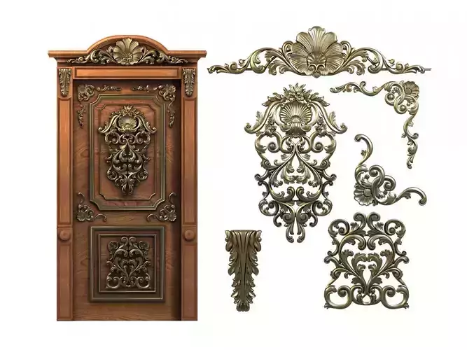 3D Model STL Door set of ornate hardware