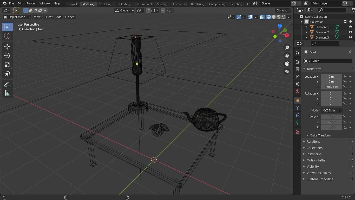 Lamp And Teapot And Diamonds Low-poly 3D model_1