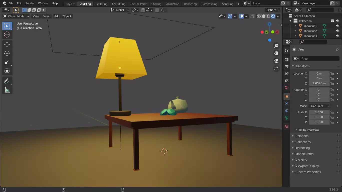 Lamp And Teapot And Diamonds Low-poly 3D model_0