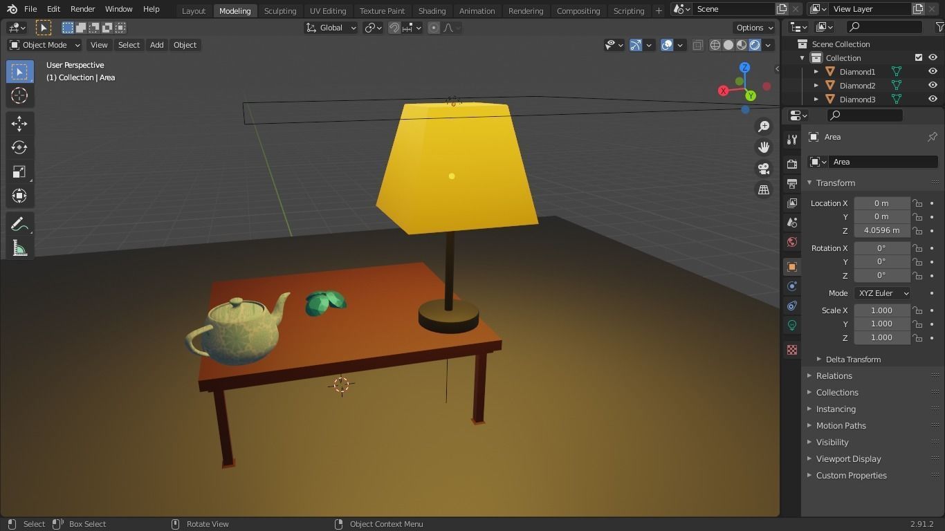 Lamp And Teapot And Diamonds Low-poly 3D model_2