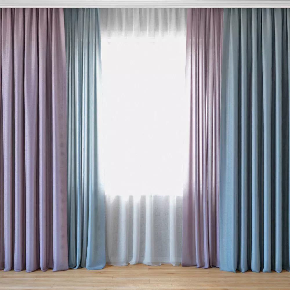 Curtains 23 Curtains with Tulle 3D model