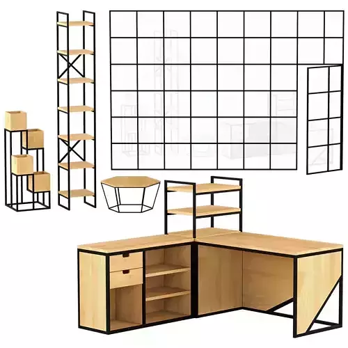 Furniture set 01 Furniture made of metal and wood 3D model