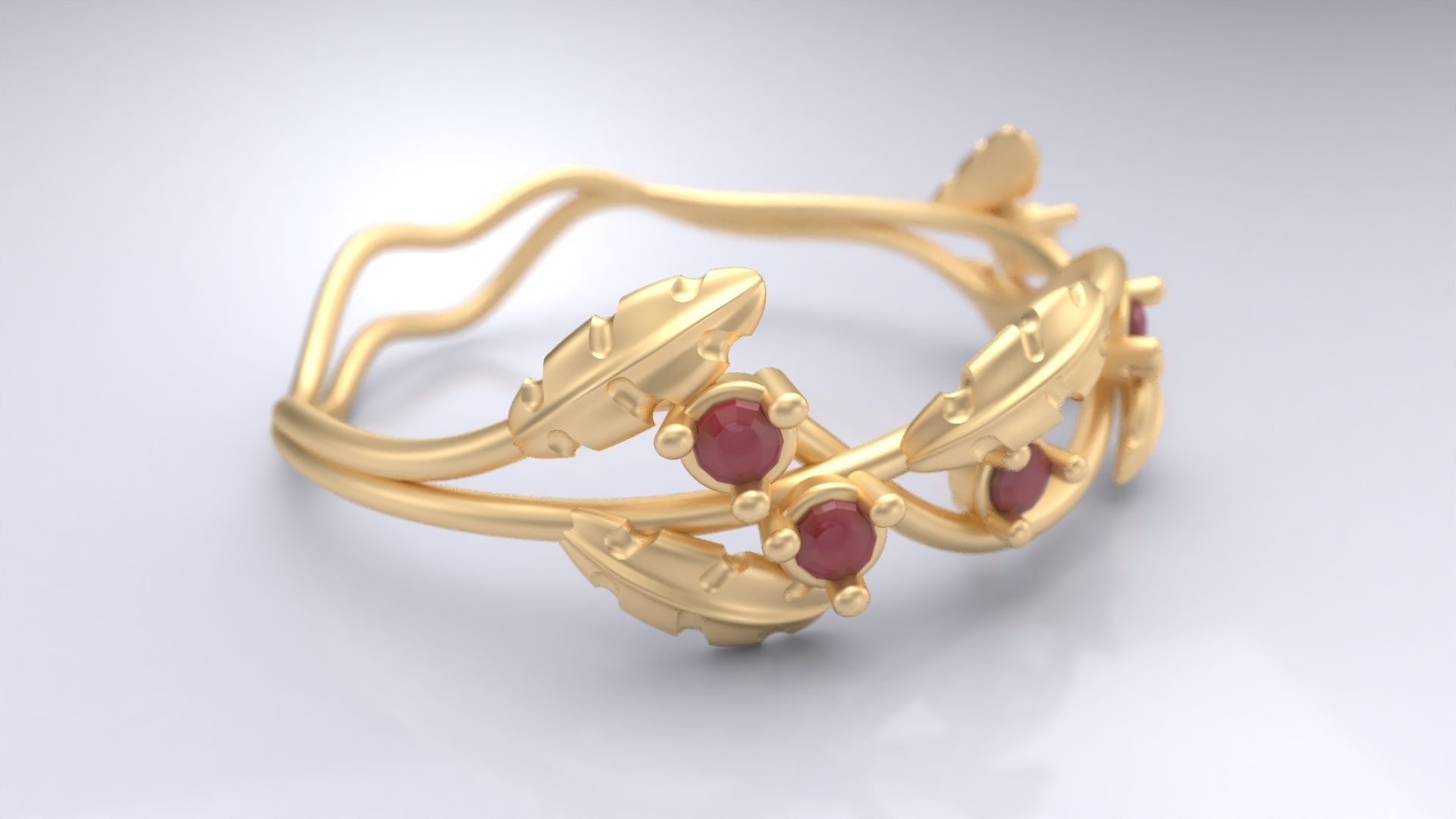 Leafs and Diamonds Ring 3D print model_1