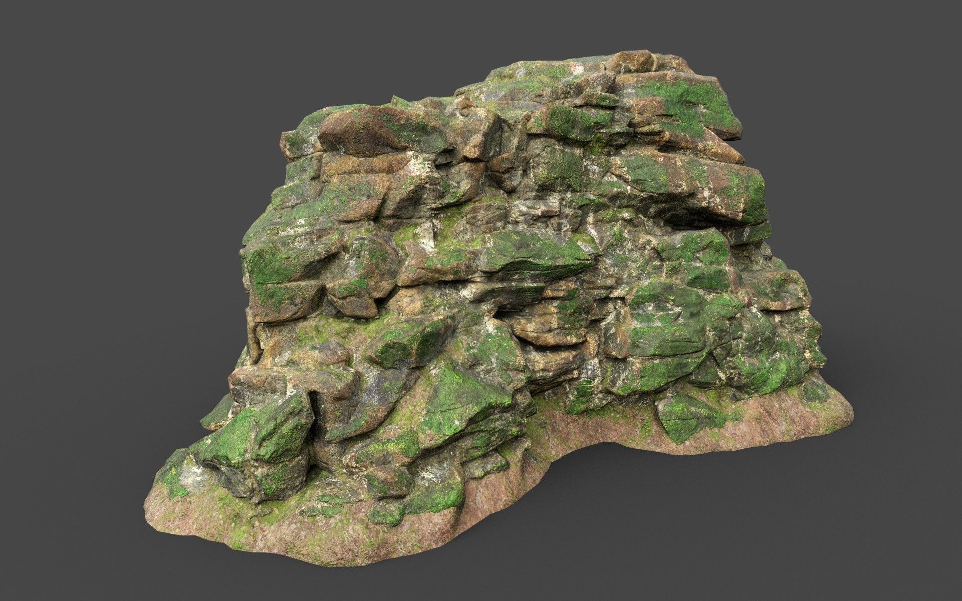 Low poly Mossy Jungle Cliff 210323 Low-poly 3D model_2