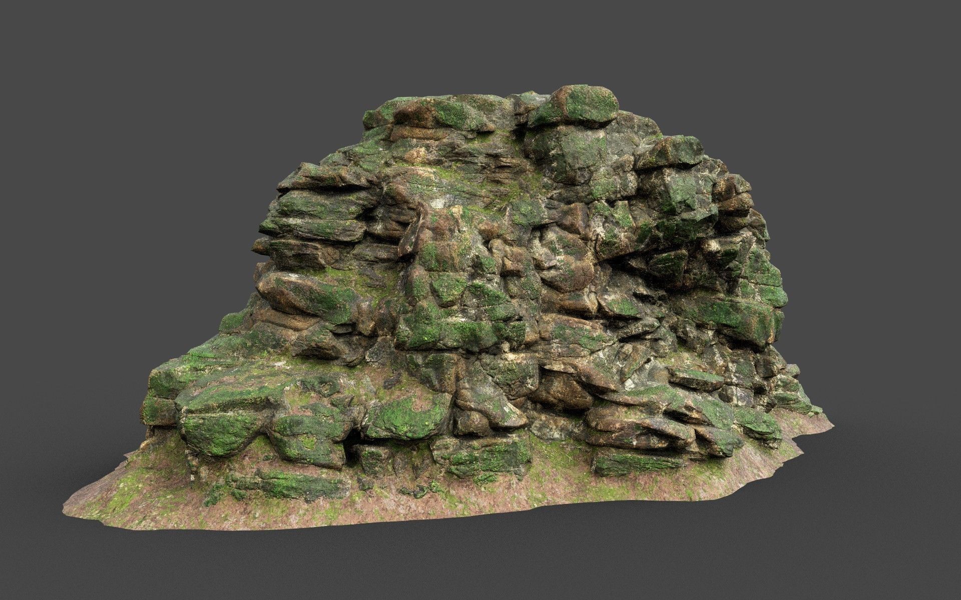Low poly Mossy Jungle Cliff 210323 Low-poly 3D model_39