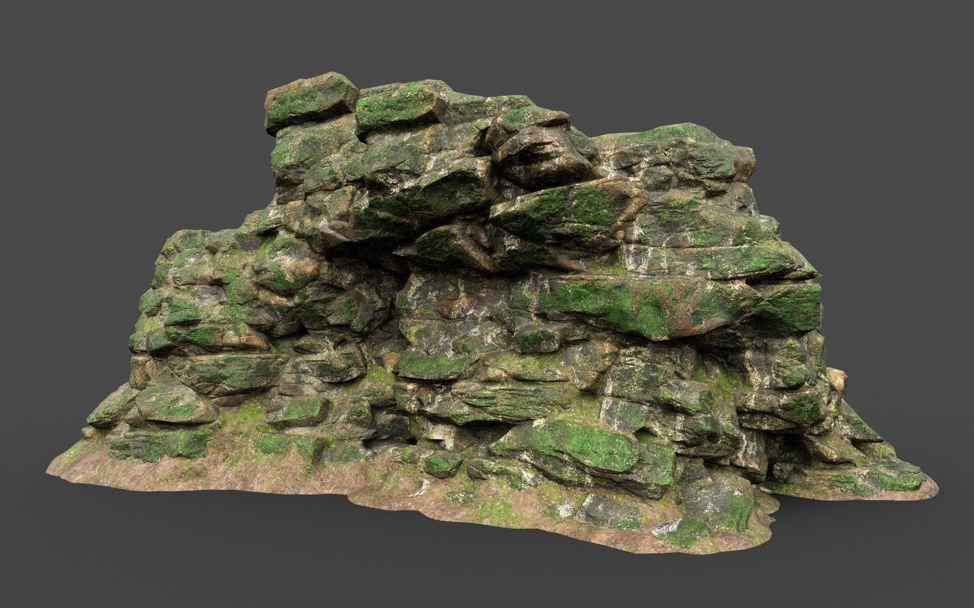 Low poly Mossy Jungle Cliff 210323 Low-poly 3D model_3