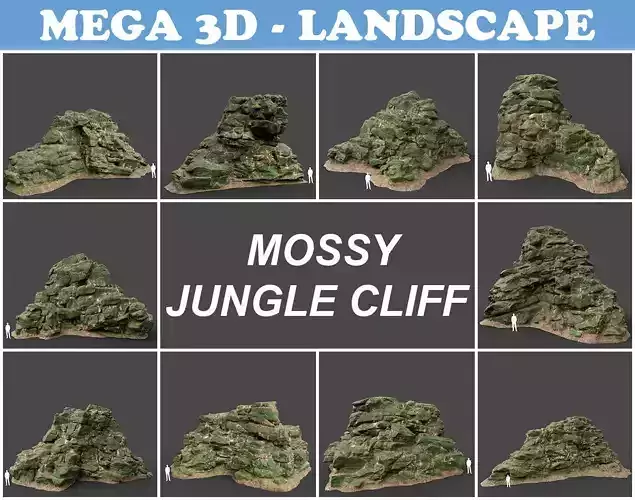 Low poly Mossy Jungle Cliff 210323 Low-poly 3D model