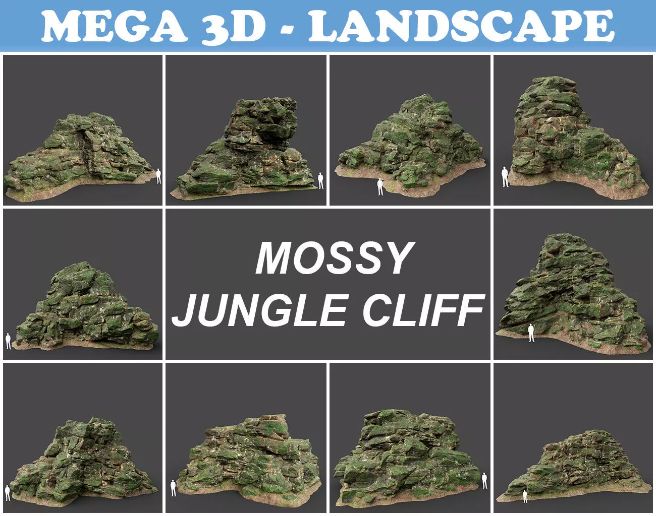 Low poly Mossy Jungle Cliff 210323 Low-poly 3D model_0