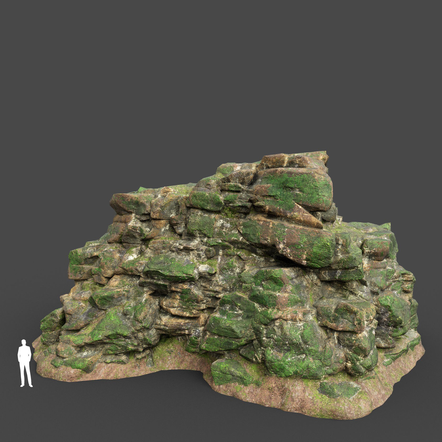 Low poly Mossy Jungle Cliff 210323 Low-poly 3D model_1