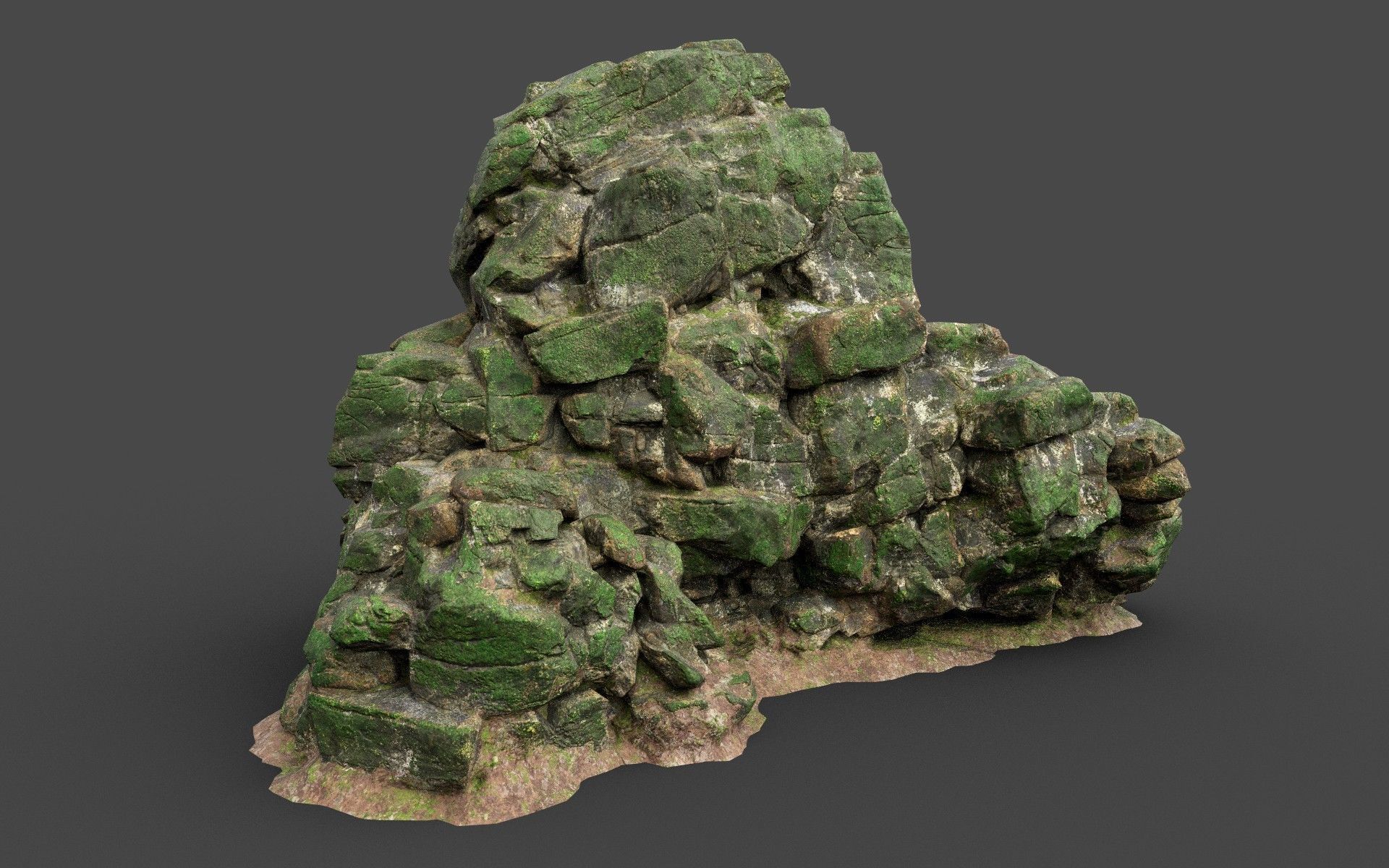 Low poly Mossy Jungle Cliff 210323 Low-poly 3D model_17