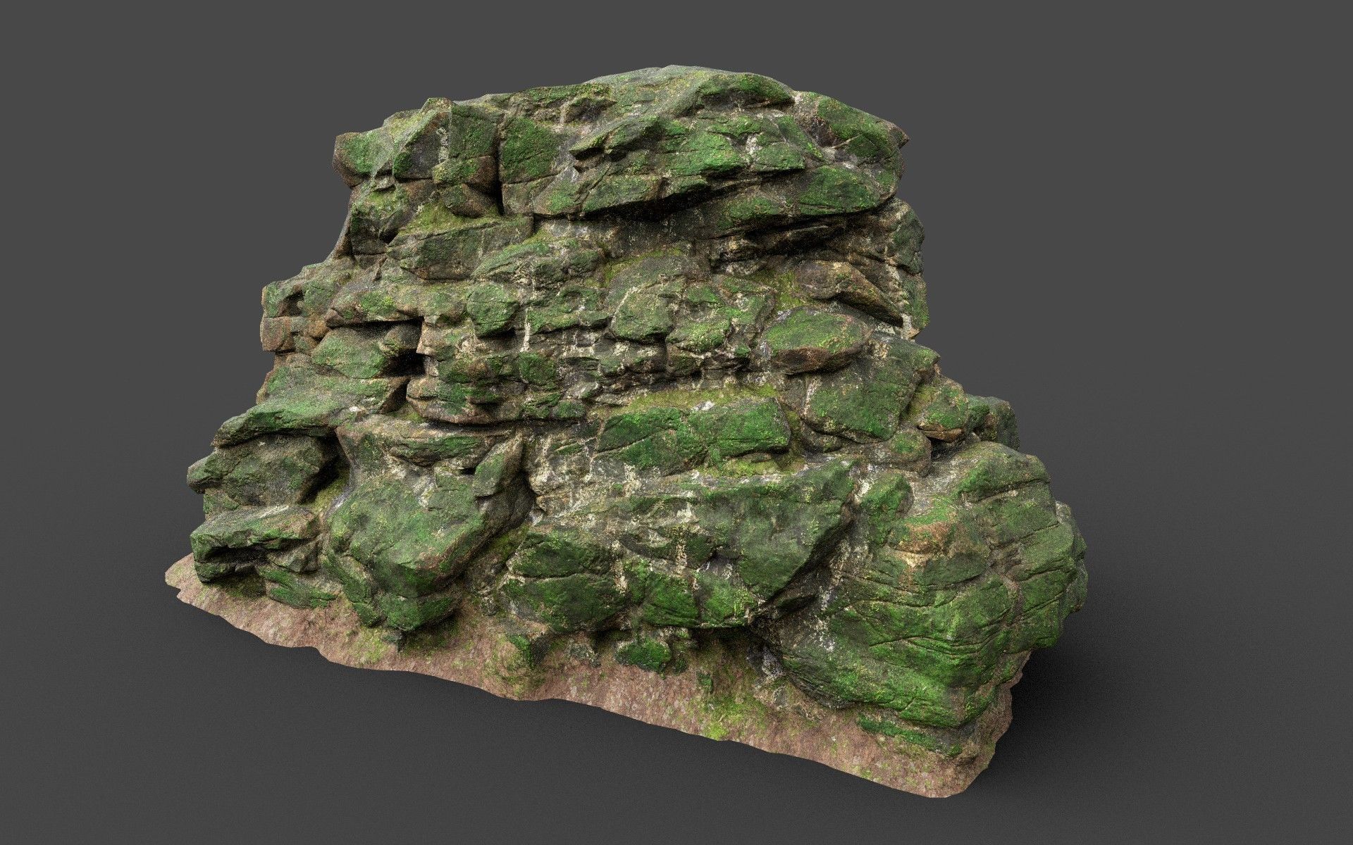 Low poly Mossy Jungle Cliff 210323 Low-poly 3D model_14