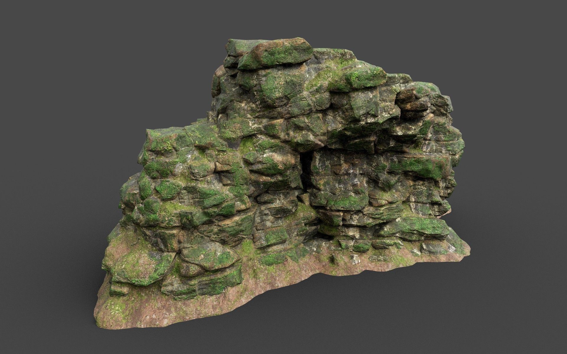 Low poly Mossy Jungle Cliff 210323 Low-poly 3D model_4