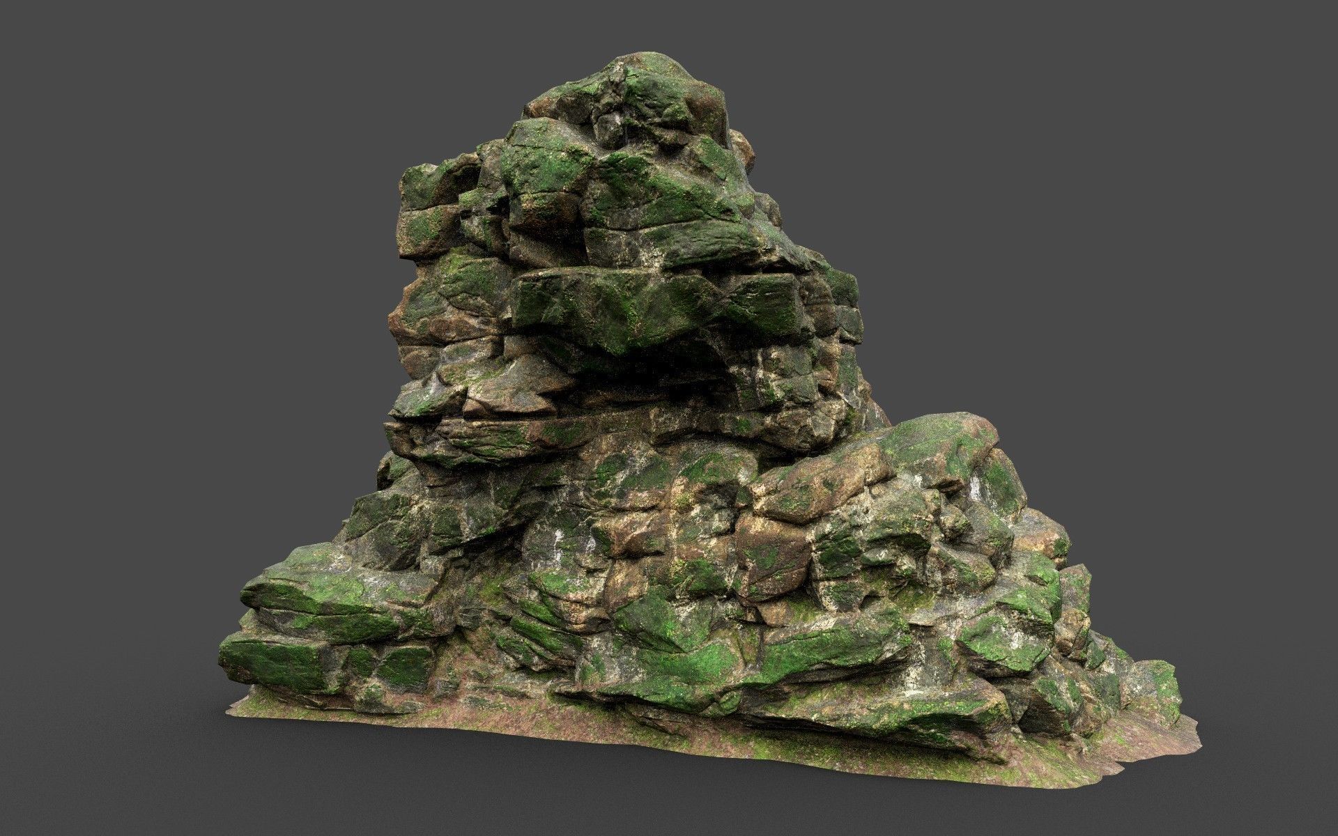 Low poly Mossy Jungle Cliff 210323 Low-poly 3D model_24