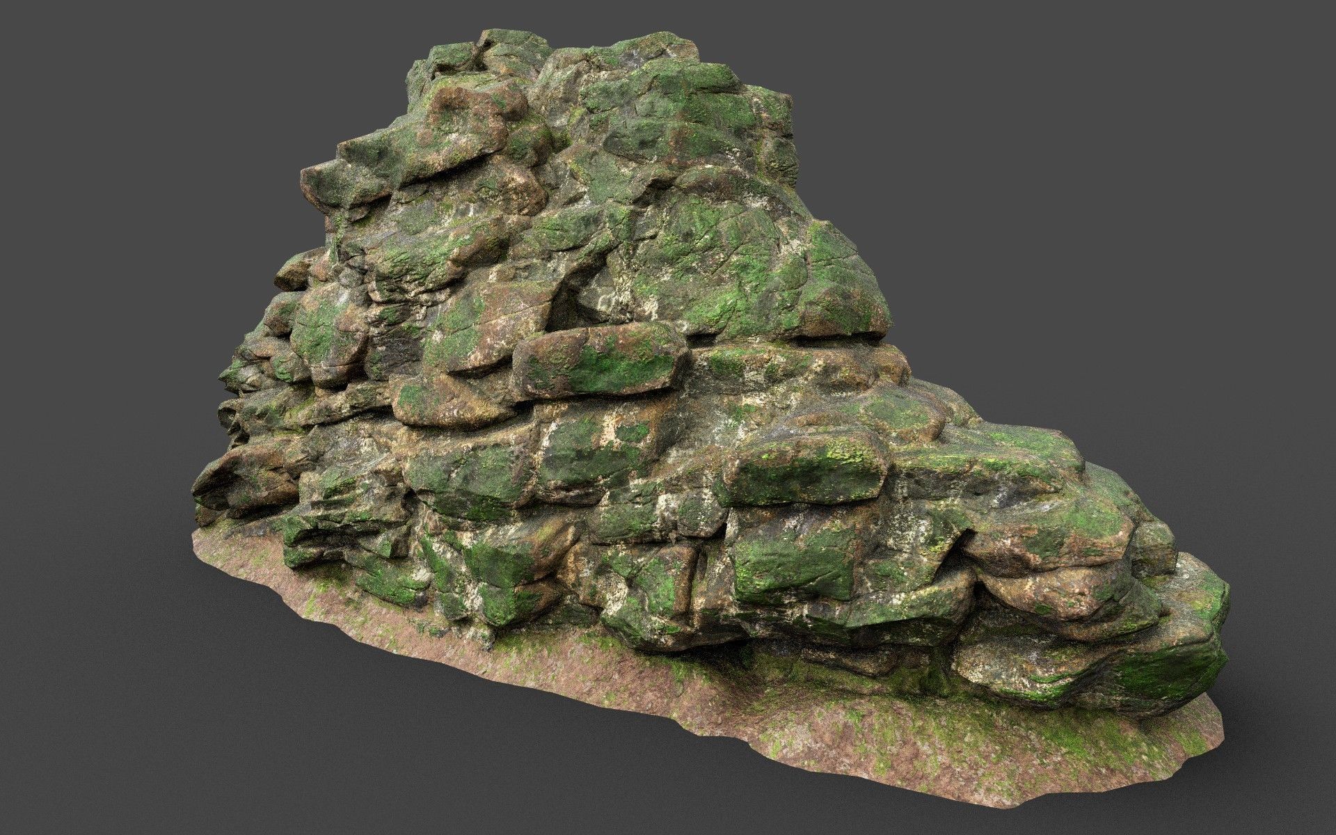 Low poly Mossy Jungle Cliff 210323 Low-poly 3D model_27