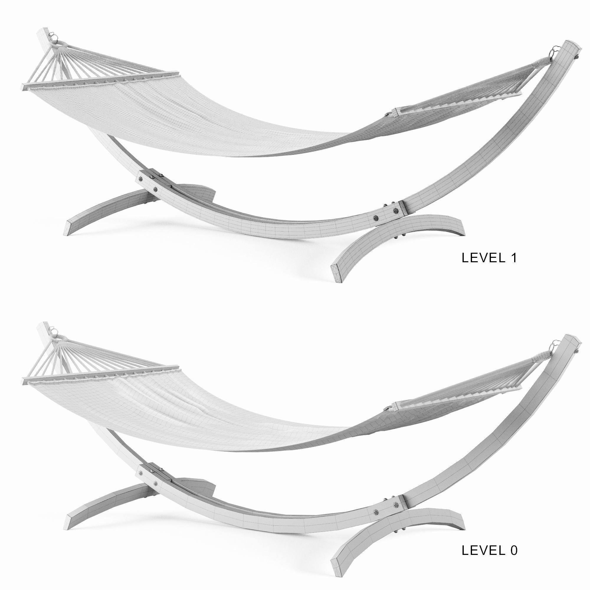 Hammock wooden stand with stripe Low-poly 3D model_7