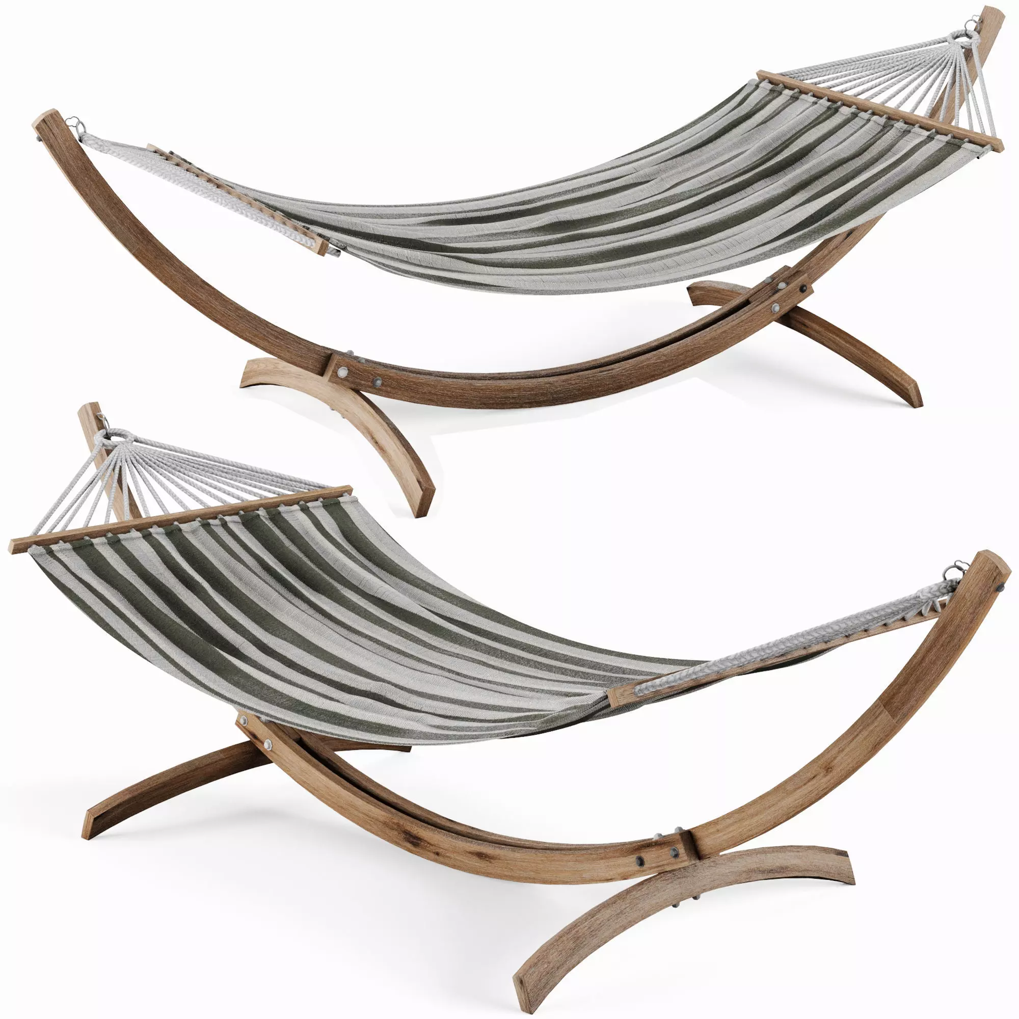 Hammock wooden stand with stripe Low-poly 3D model_0