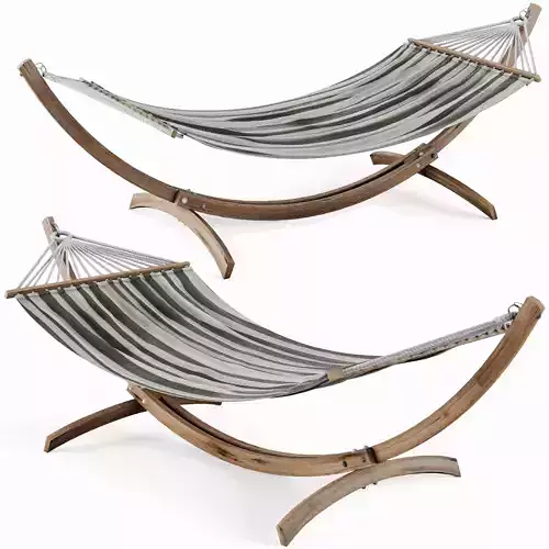 Hammock wooden stand with stripe Low-poly 3D model