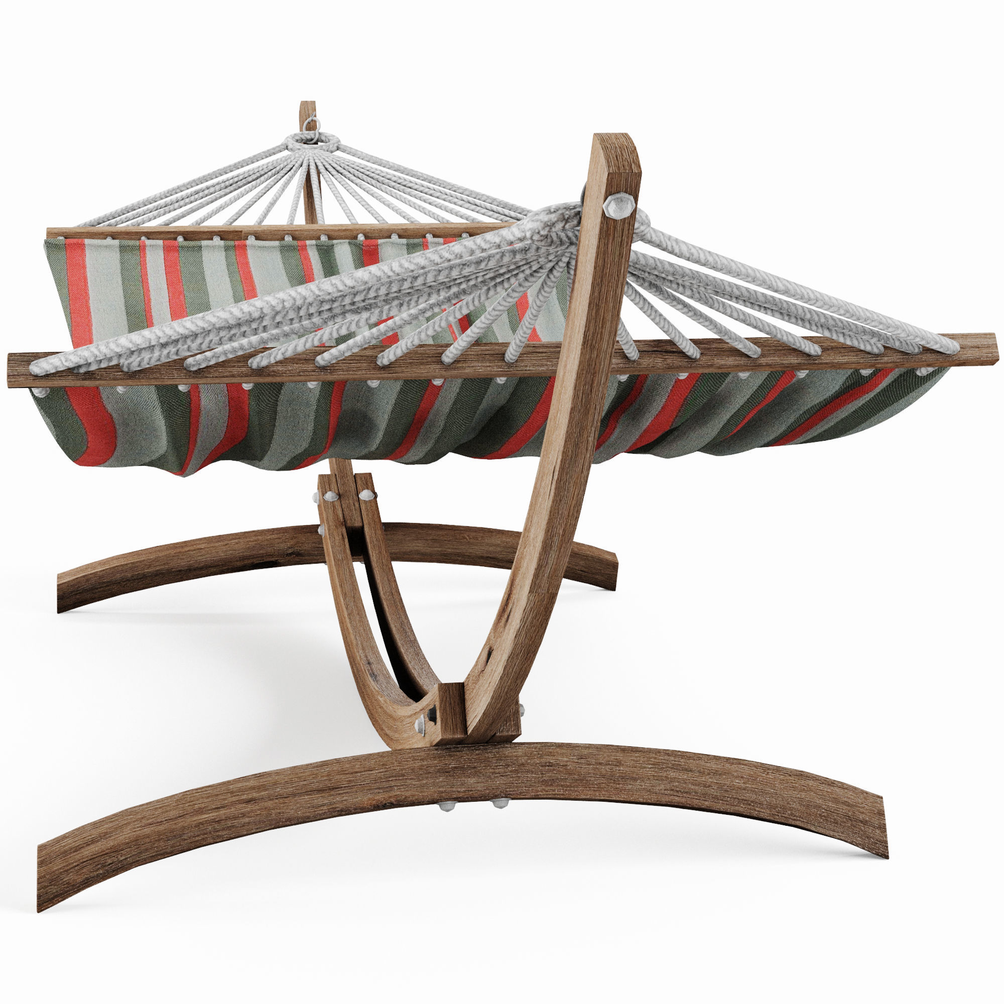 Hammock wooden stand with stripe Low-poly 3D model_4