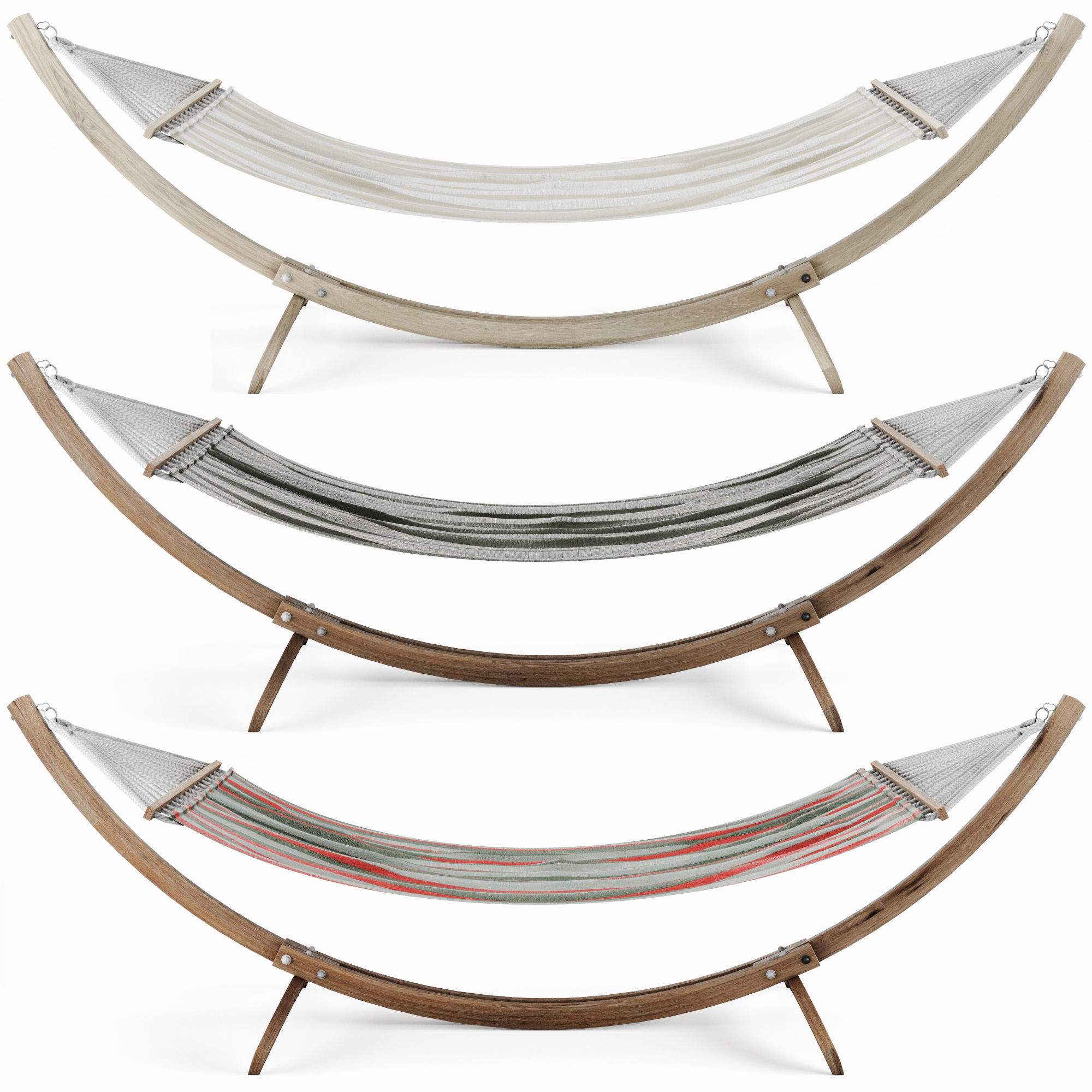 Hammock wooden stand with stripe Low-poly 3D model_5